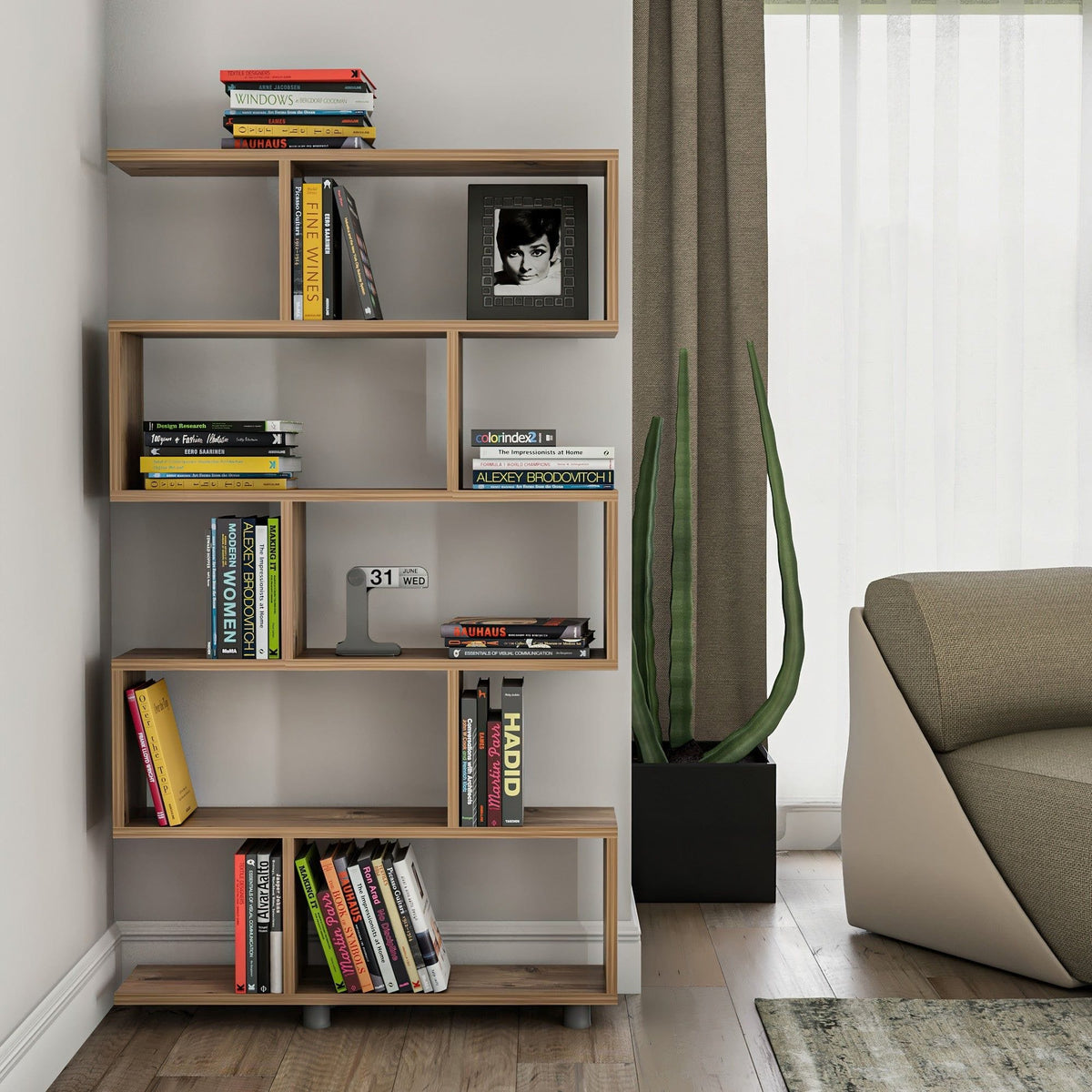 Biblioteca ELIF, pin, PAL melaminat, 90x20x156 cm