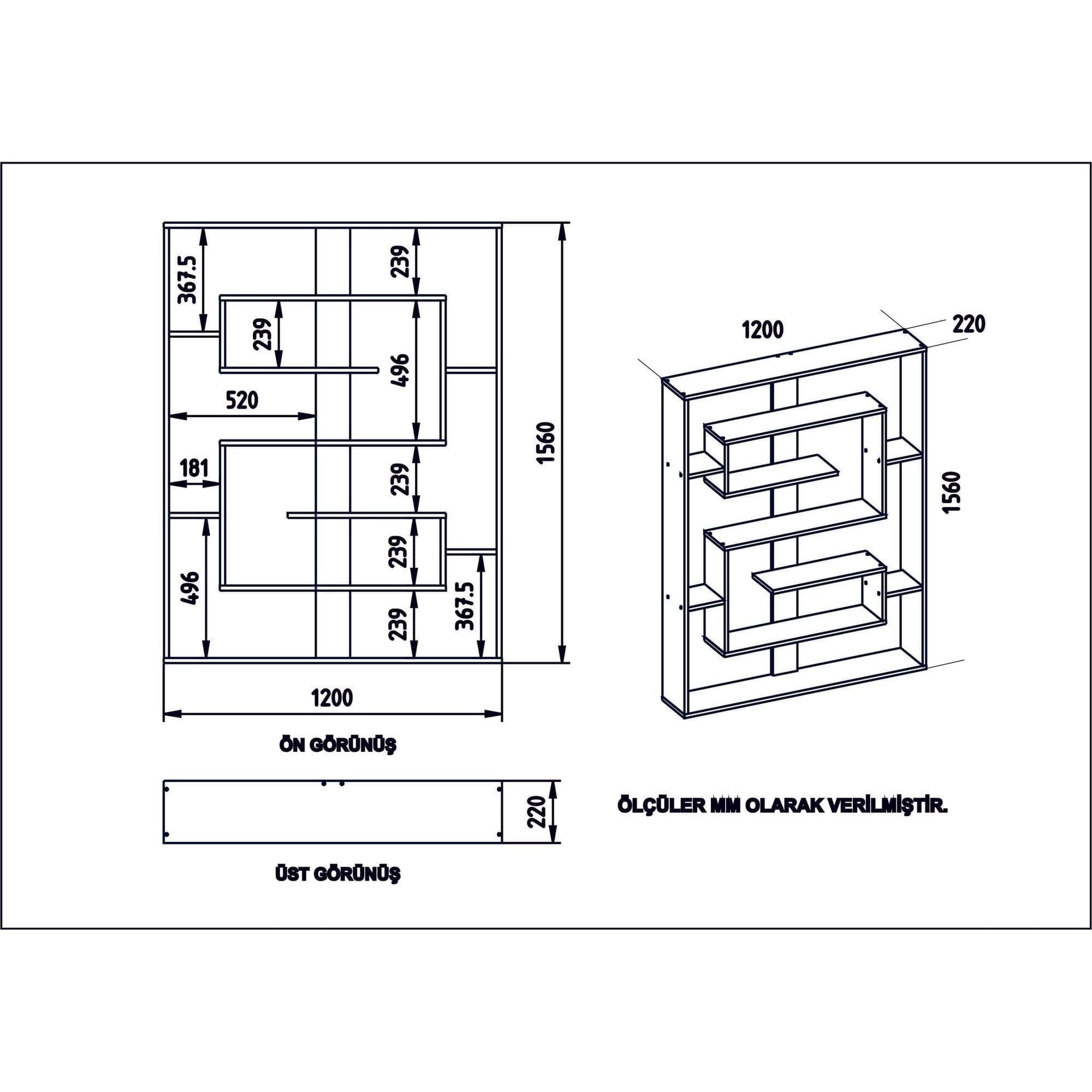 Biblioteca ESTEBAN, nuc/negru, PAL melaminat, 120x22x156 cm