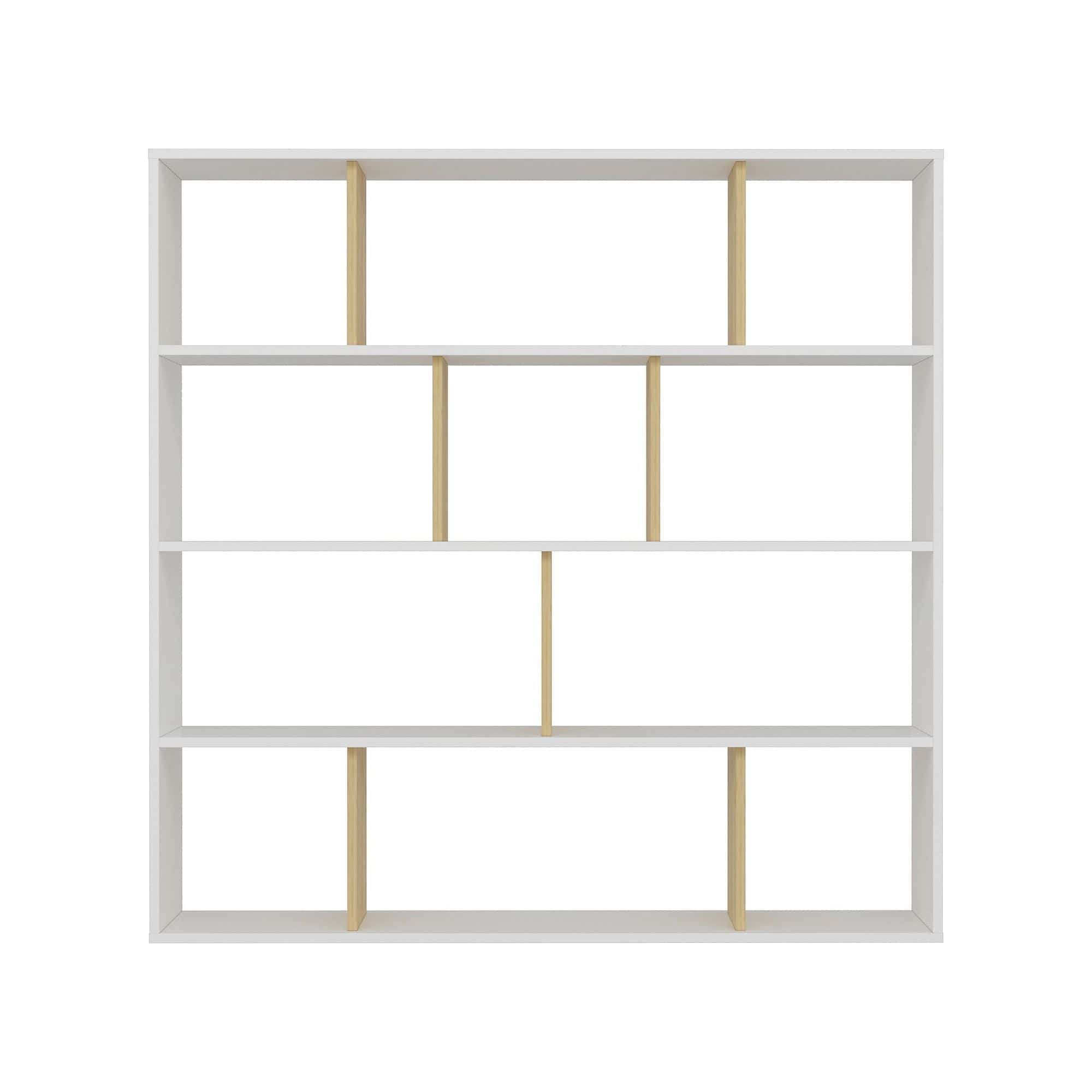 Biblioteca GODBI, alb/stejar, PAL melaminat, 145x25x145 cm