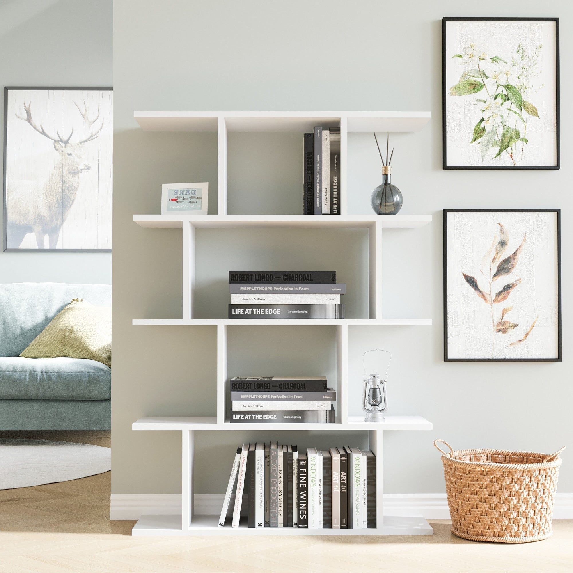 Biblioteca HARMON, alb, PAL melaminat, 90x25x127 cm