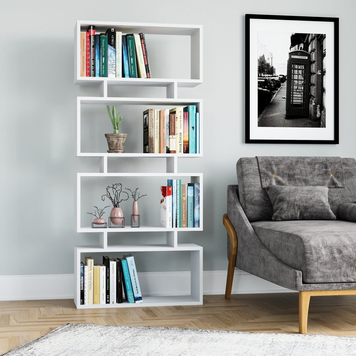 Biblioteca LANGDON, alb, PAL melaminat, 72x25x161 cm