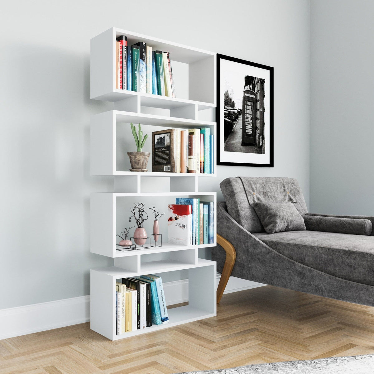 Biblioteca LANGDON, alb, PAL melaminat, 72x25x161 cm
