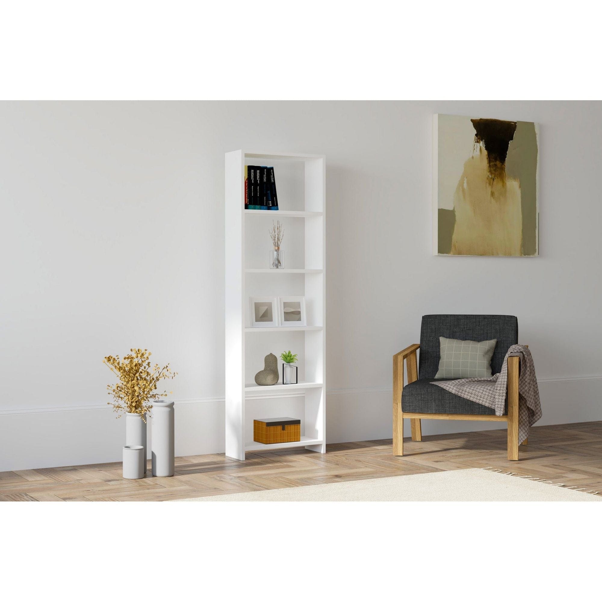 Biblioteca NEW, alb, PAL melaminat, 50x20x160 cm