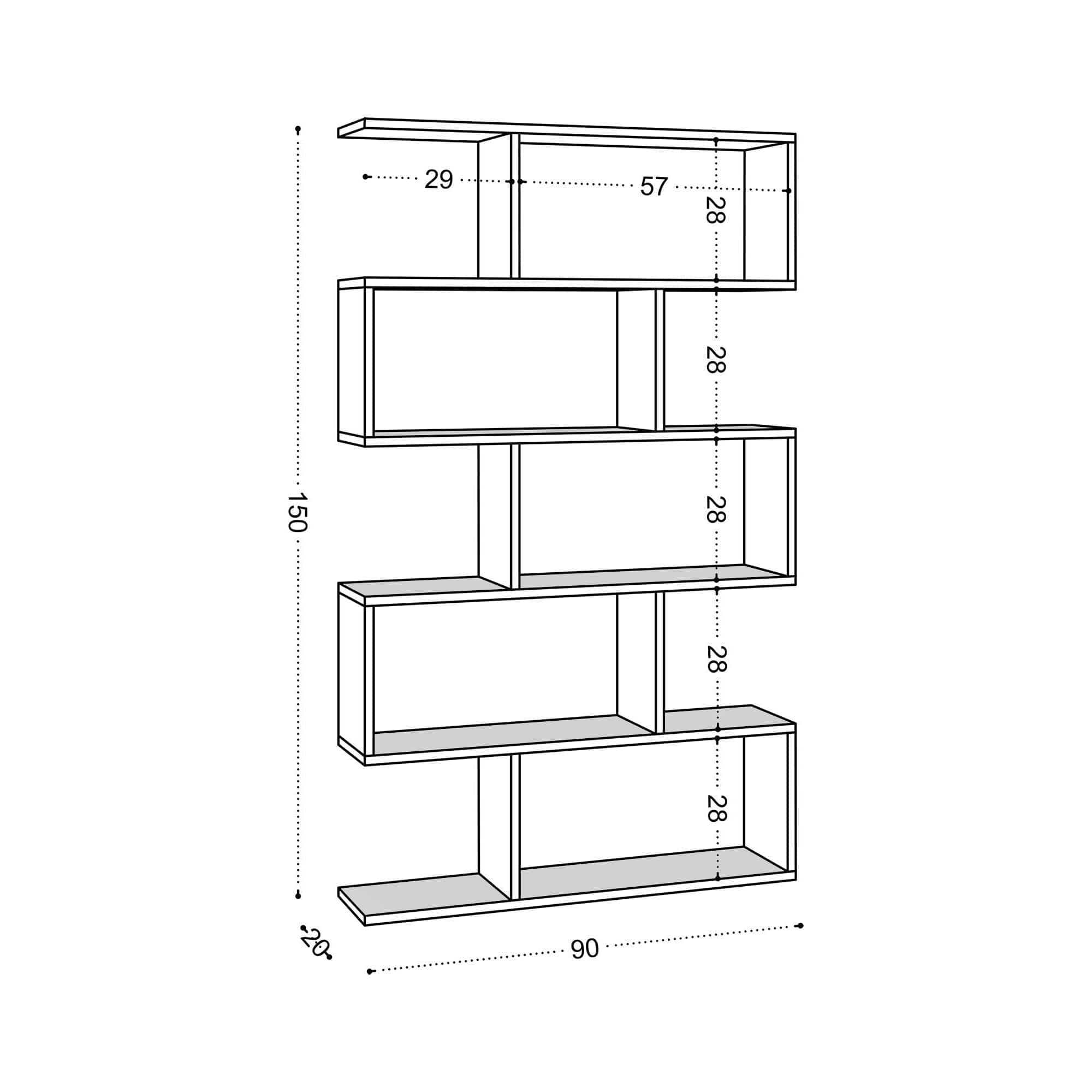 Biblioteca NILUFER, alb, PAL melaminat, 90x20x150 cm