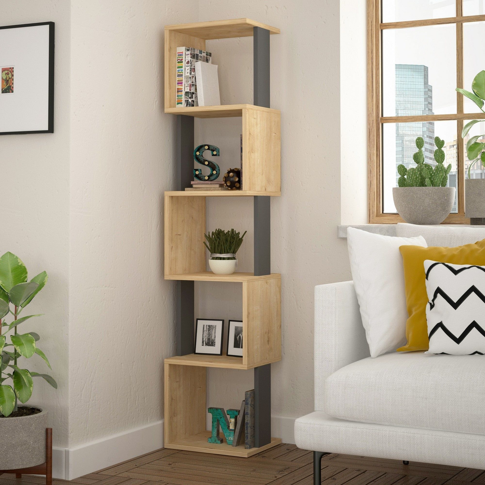 Biblioteca PIRI, stejar sonoma/gri antracit, PAL melaminat, 35x30x161 cm