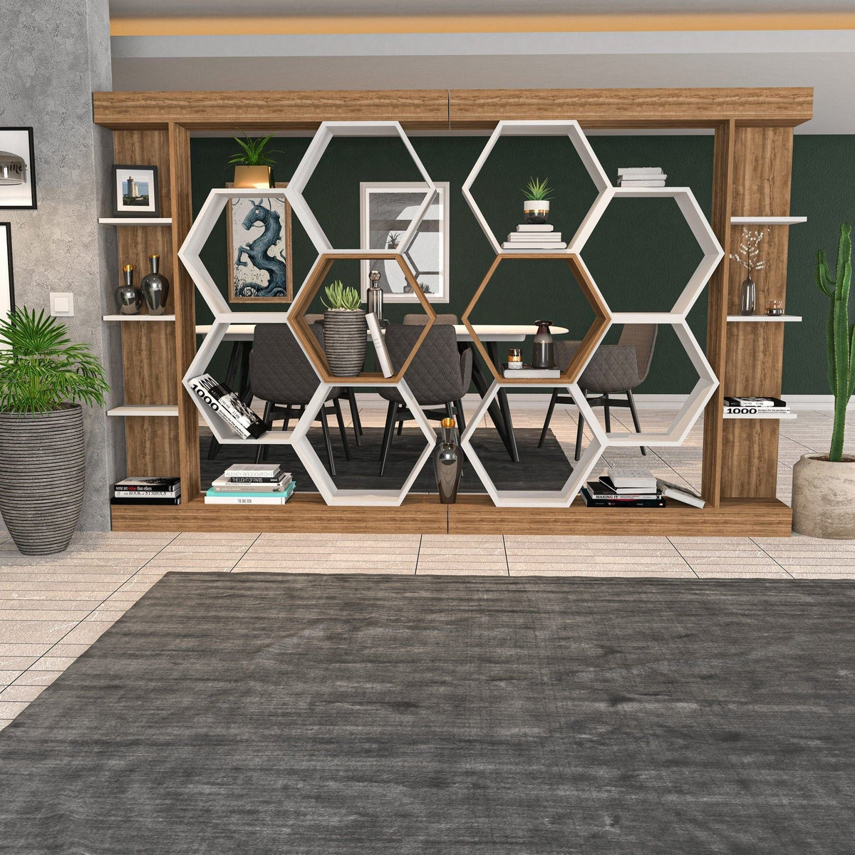 Biblioteca SUENO, stejar/alb, PAL melaminat, 140x30x177 cm