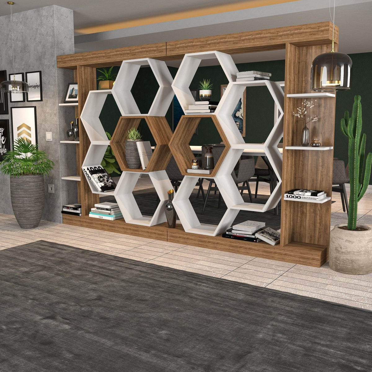 Biblioteca SUENO, stejar/alb, PAL melaminat, 140x30x177 cm