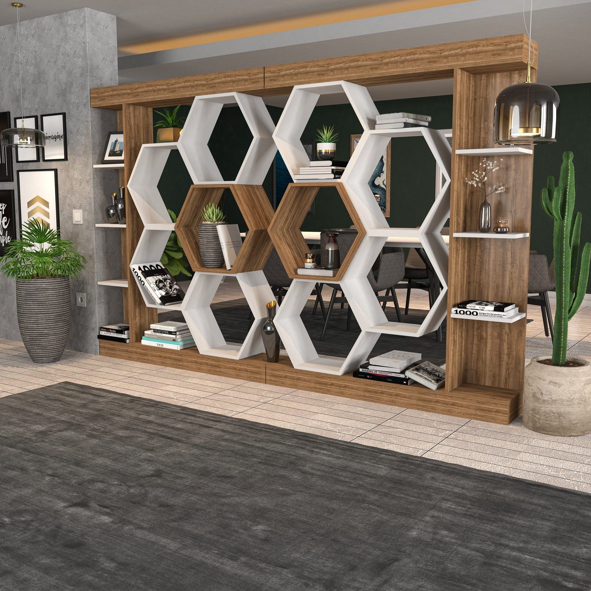 Biblioteca SUENO, stejar/alb, PAL melaminat, 140x30x177 cm