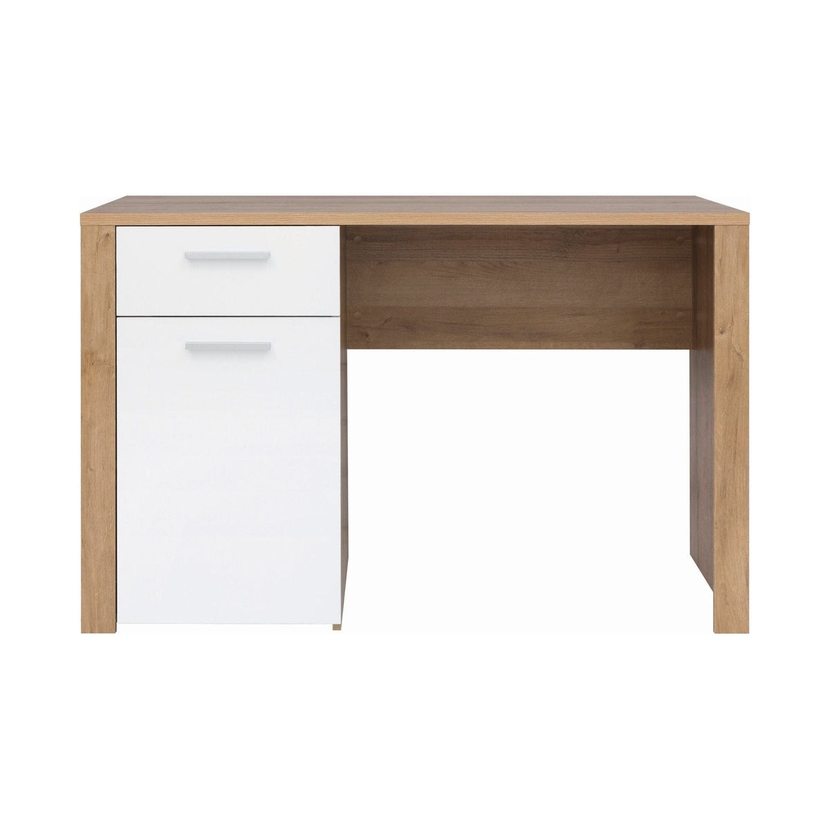 Birou BALDER, stejar/alb, PAL laminat, 120x56x77 cm