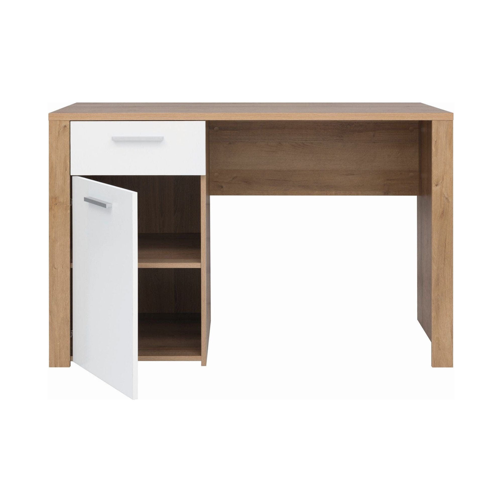 Birou BALDER, stejar/alb, PAL laminat, 120x56x77 cm
