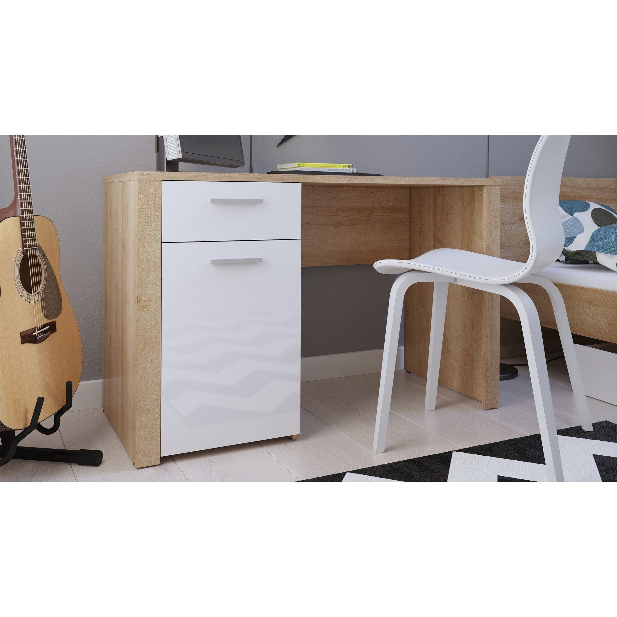 Birou BALDER, stejar/alb, PAL laminat, 120x56x77 cm