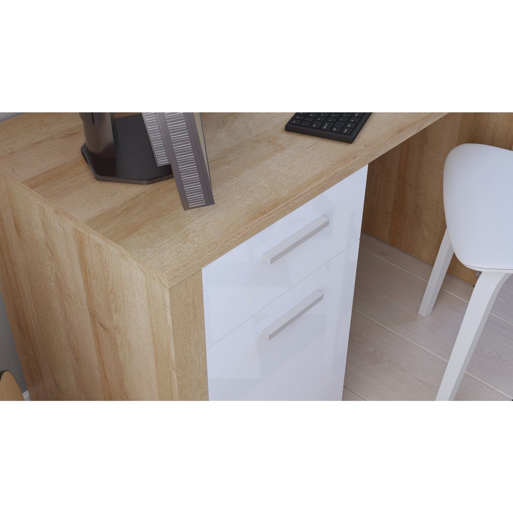 Birou BALDER, stejar/alb, PAL laminat, 120x56x77 cm