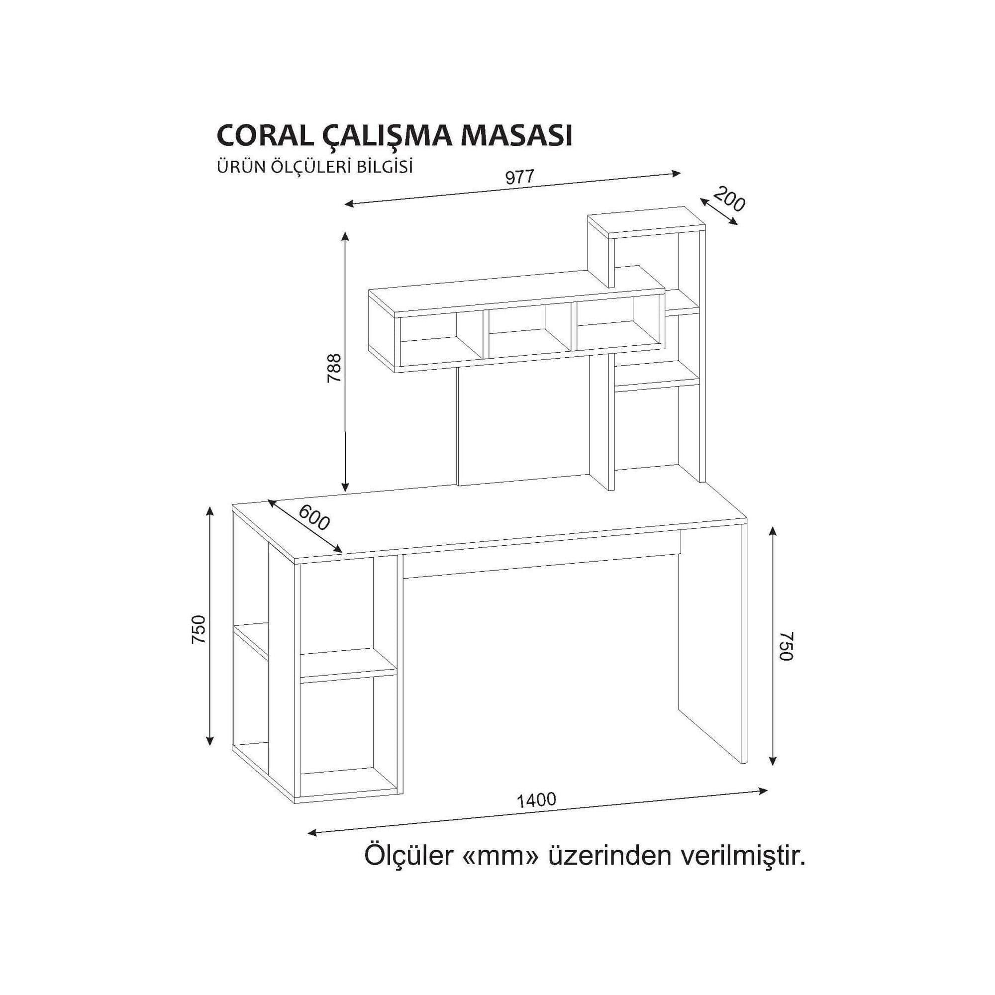Birou CORAL, nuc inchis/alb, PAL melaminat, 140x60x154 cm