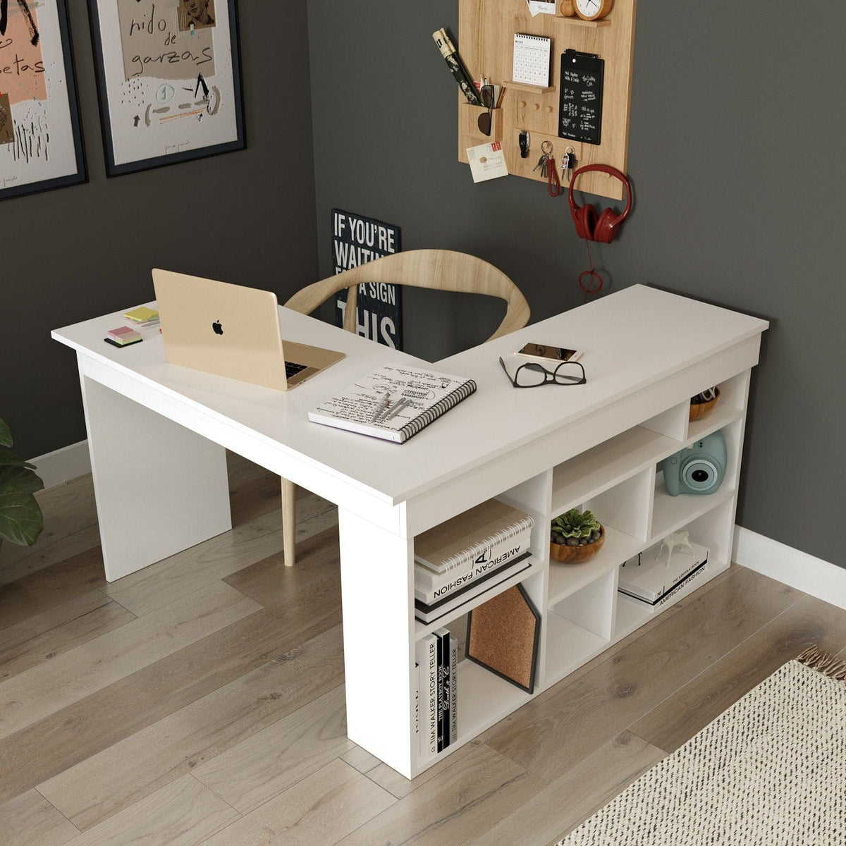 Birou CT5-W, alb, PAL, 129x120x72 cm