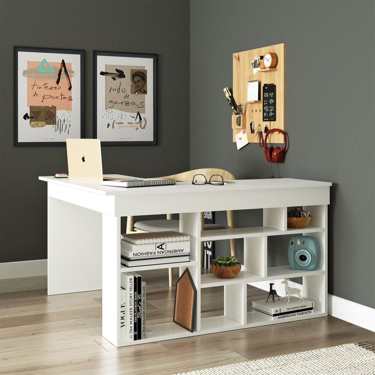 Birou CT5-W, alb, PAL, 129x120x72 cm