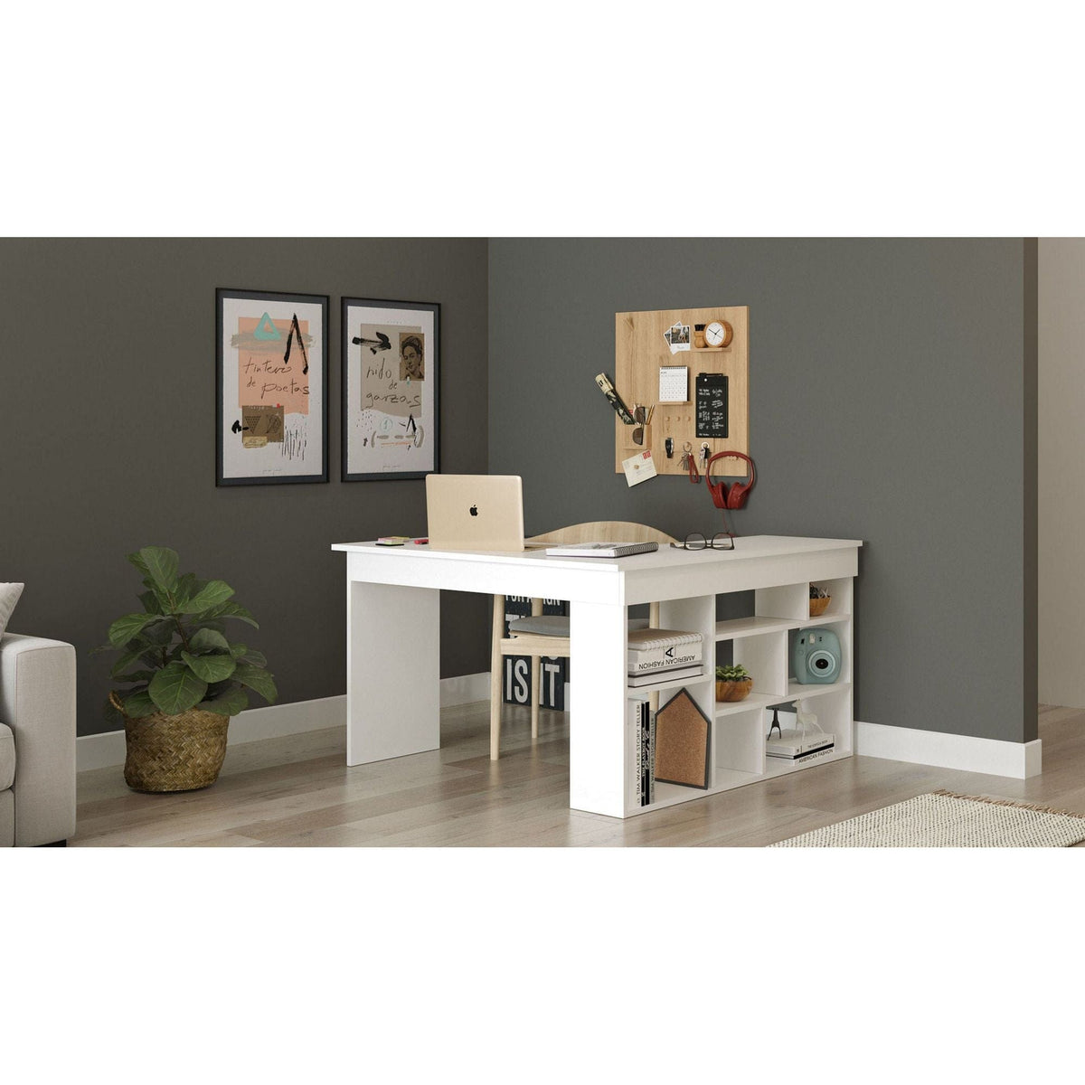 Birou CT5-W, alb, PAL, 129x120x72 cm
