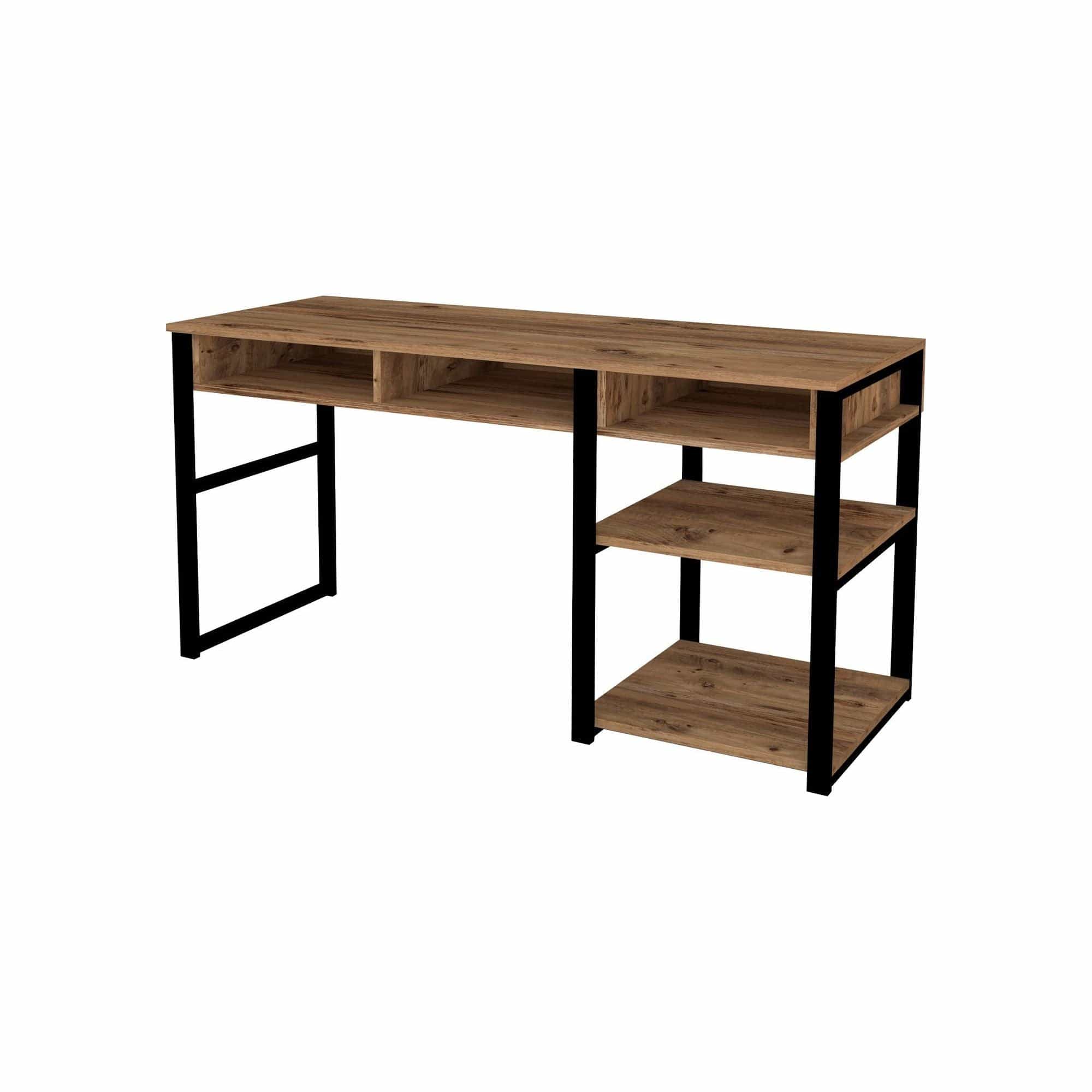 Birou EMRO, nuc inchis/negru, PAL melaminat/metal, 150x58x76 cm