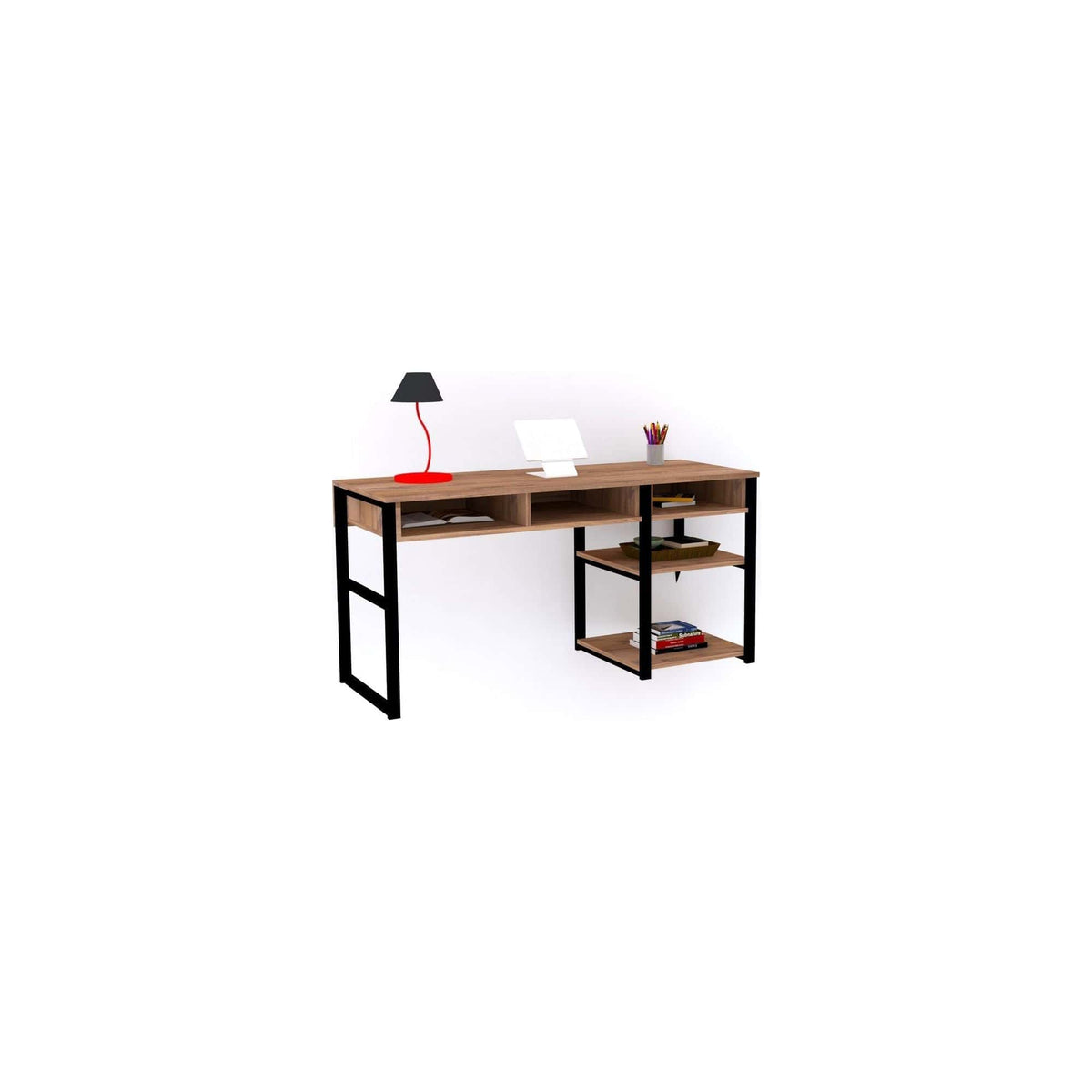 Birou EMRO, nuc inchis/negru, PAL melaminat/metal, 150x58x76 cm