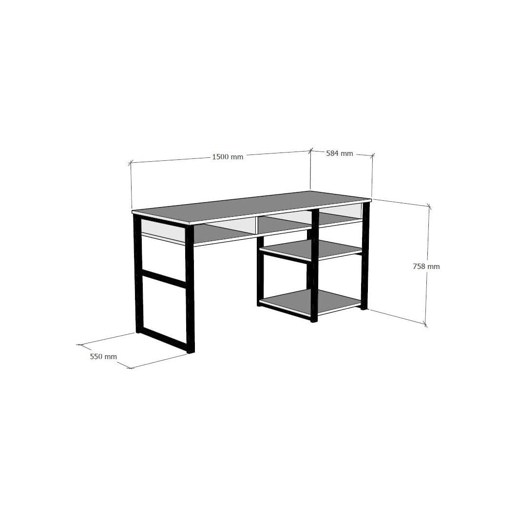 Birou EMRO, nuc inchis/negru, PAL melaminat/metal, 150x58x76 cm