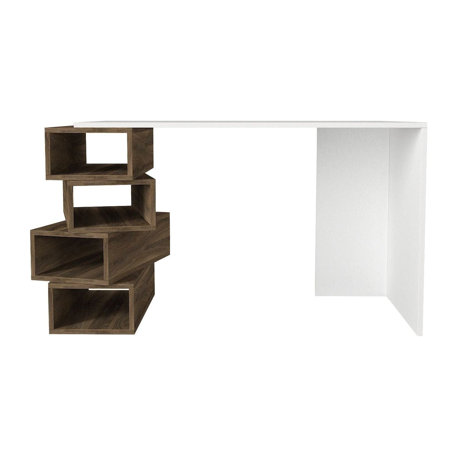 Birou JENGA, nuc/alb, PAL melaminat, 130x60x75 cm