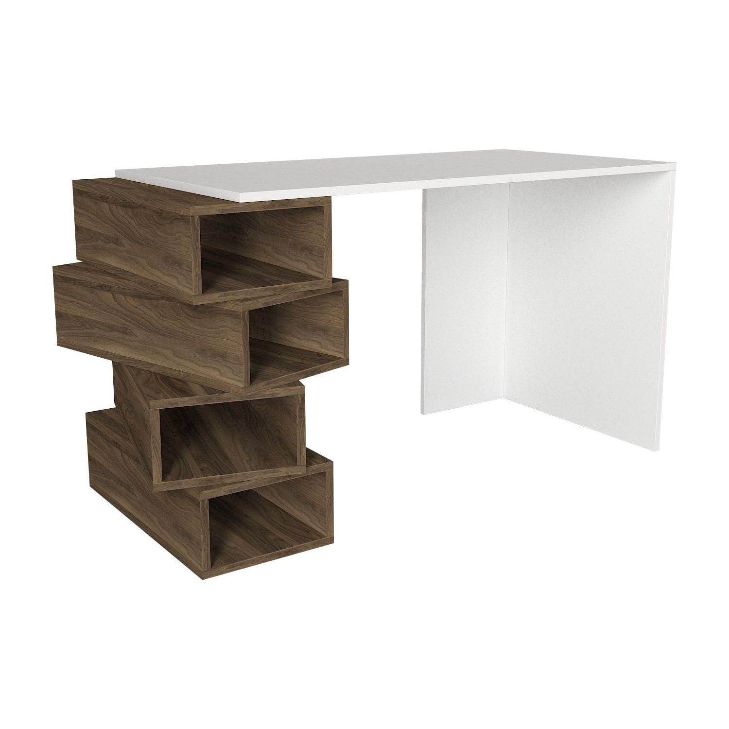 Birou JENGA, nuc/alb, PAL melaminat, 130x60x75 cm