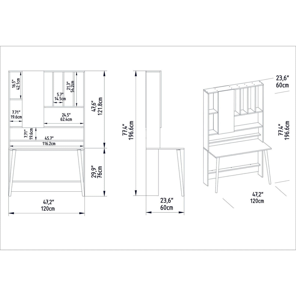 Birou LEMN, nuc/negru, PAL melaminat, 120x60x197 cm