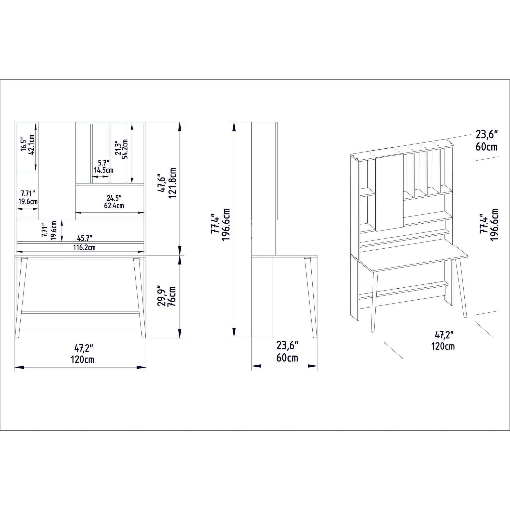 Birou LEMN, nuc/negru, PAL melaminat, 120x60x197 cm