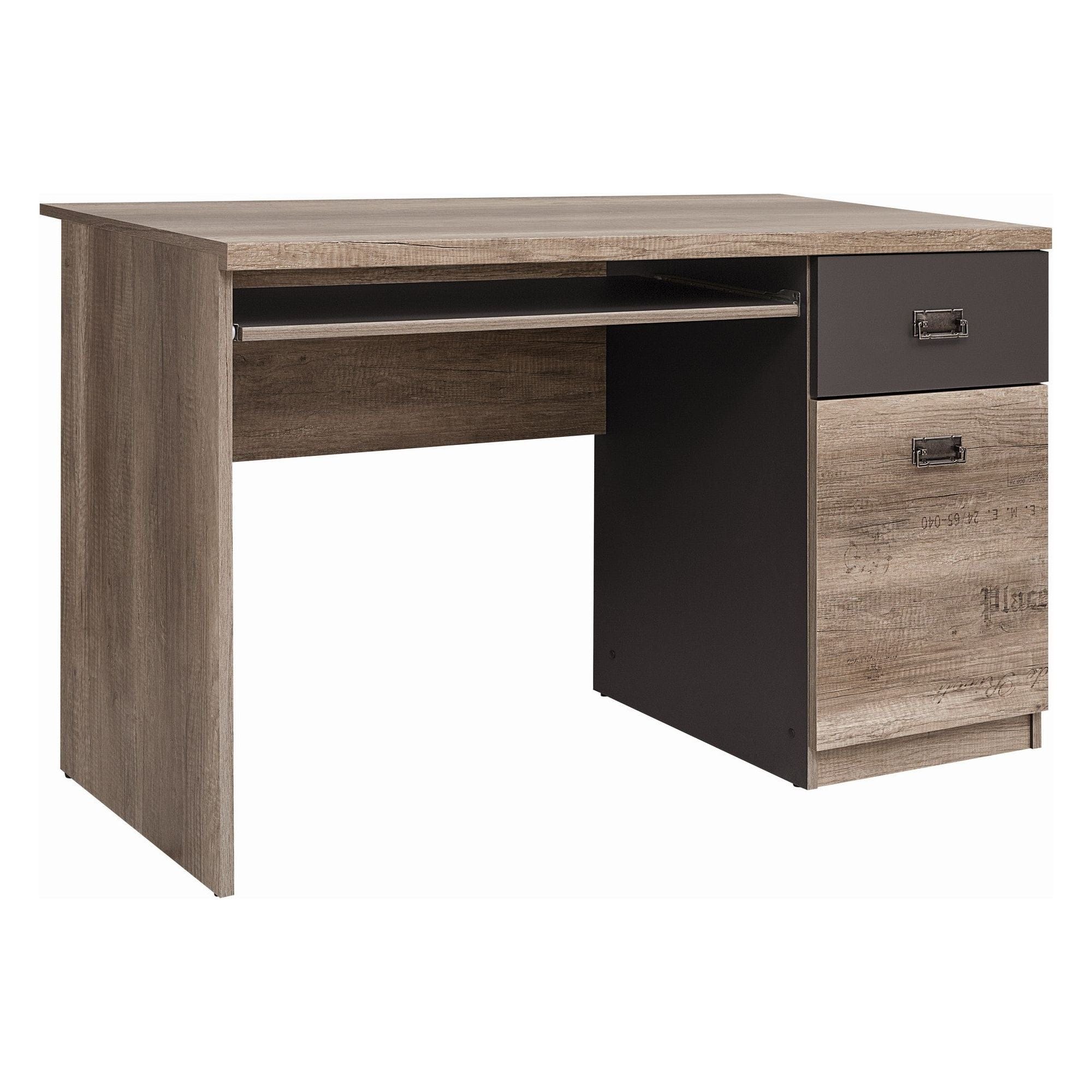 Birou MALCOLM, stejar inchis/gri, PAL, 120x65x76 cm