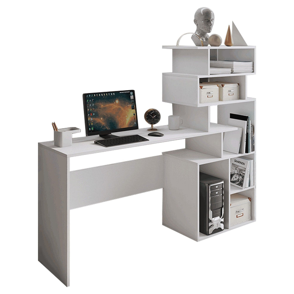 Birou MAXIM, alb, DTD laminat, 158x40x134 cm