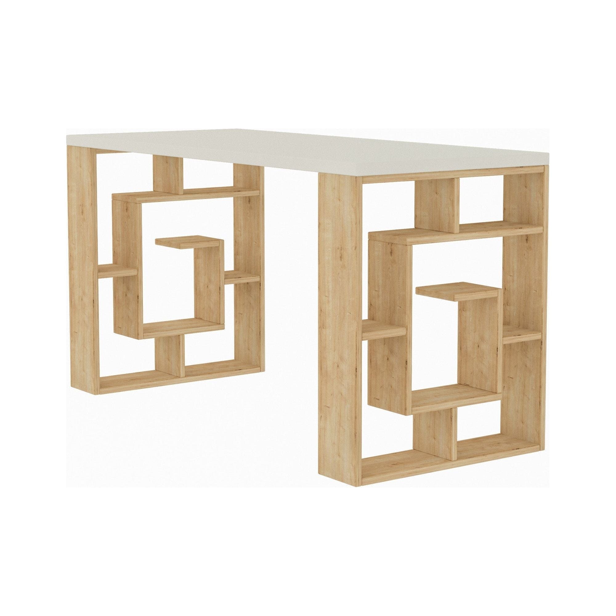 Birou MAZE, alb/stejar, PAL melaminat, 140x60x75 cm