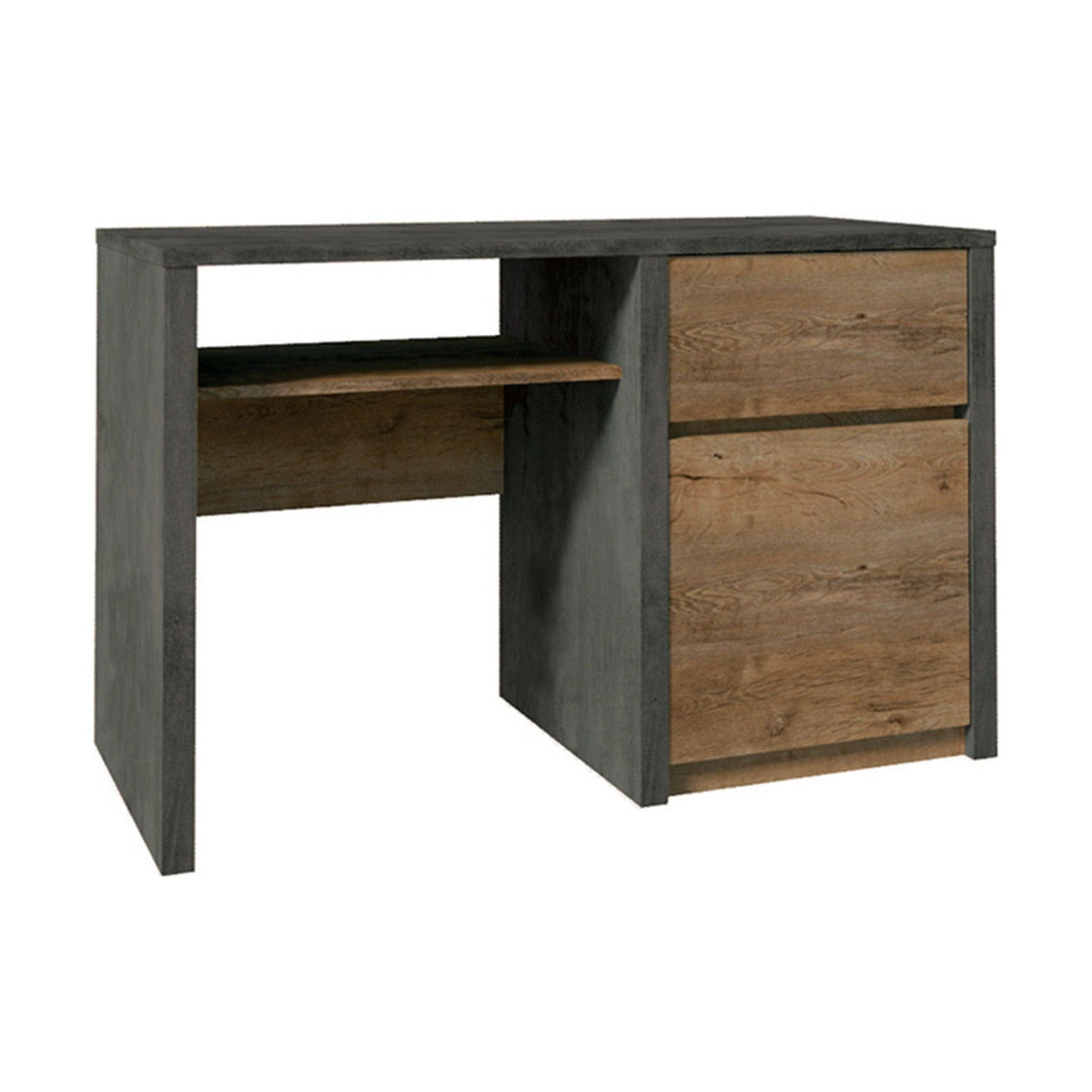 Birou MONTANA B1, gri mat/stejar lefkas inchis, PAL melaminat, 120x53x75 cm