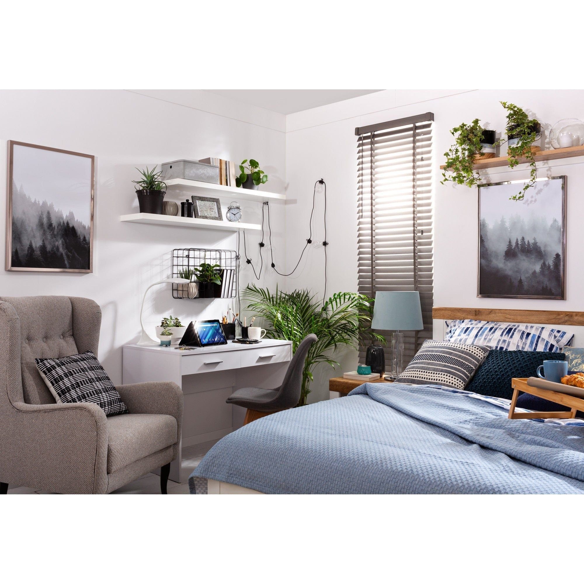 Birou NEPO PLUS, alb, PAL laminat, cu 2 sertare, 100x59x76 cm