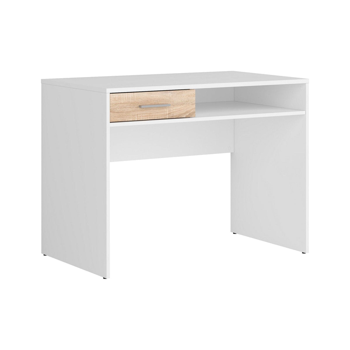 Birou NEPO PLUS, alb/stejar sonoma, PAL laminat, 100x59x76 cm