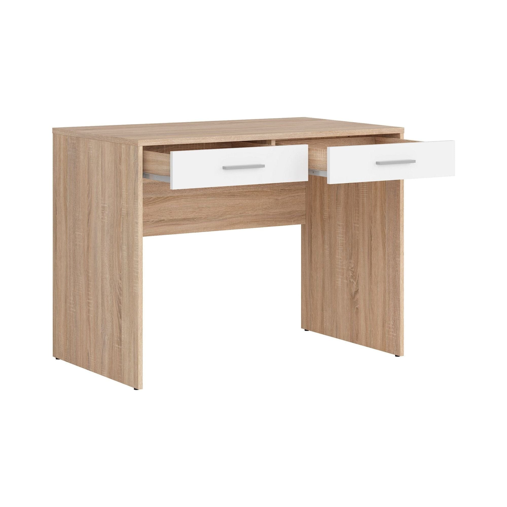 Birou NEPO PLUS, stejar sonoma/alb, PAL laminat, cu 2 sertare, 100x59x76 cm