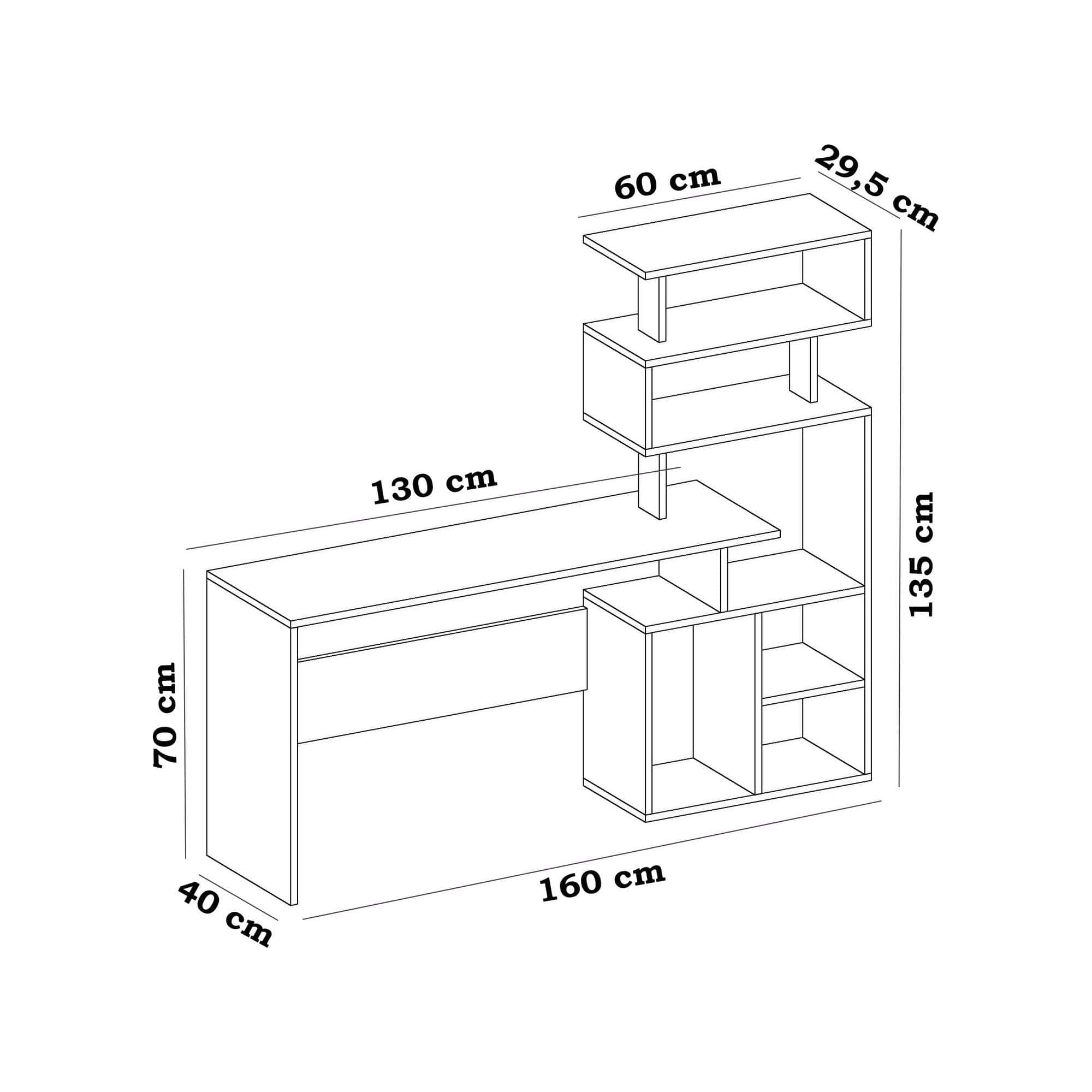 Birou NEXT, alb, PAL melaminat, 160x40x135 cm