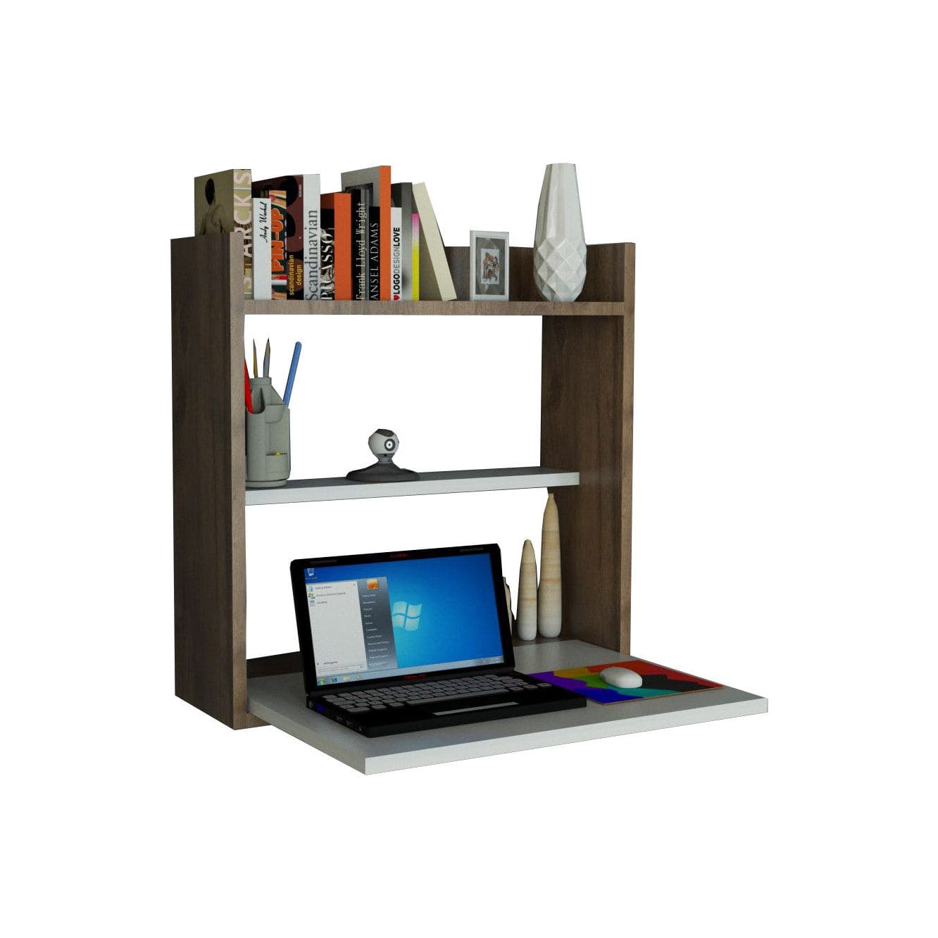 Birou pentru laptop 745DCD3809, alb/alun, PAL melaminat, 60x20x60 cm