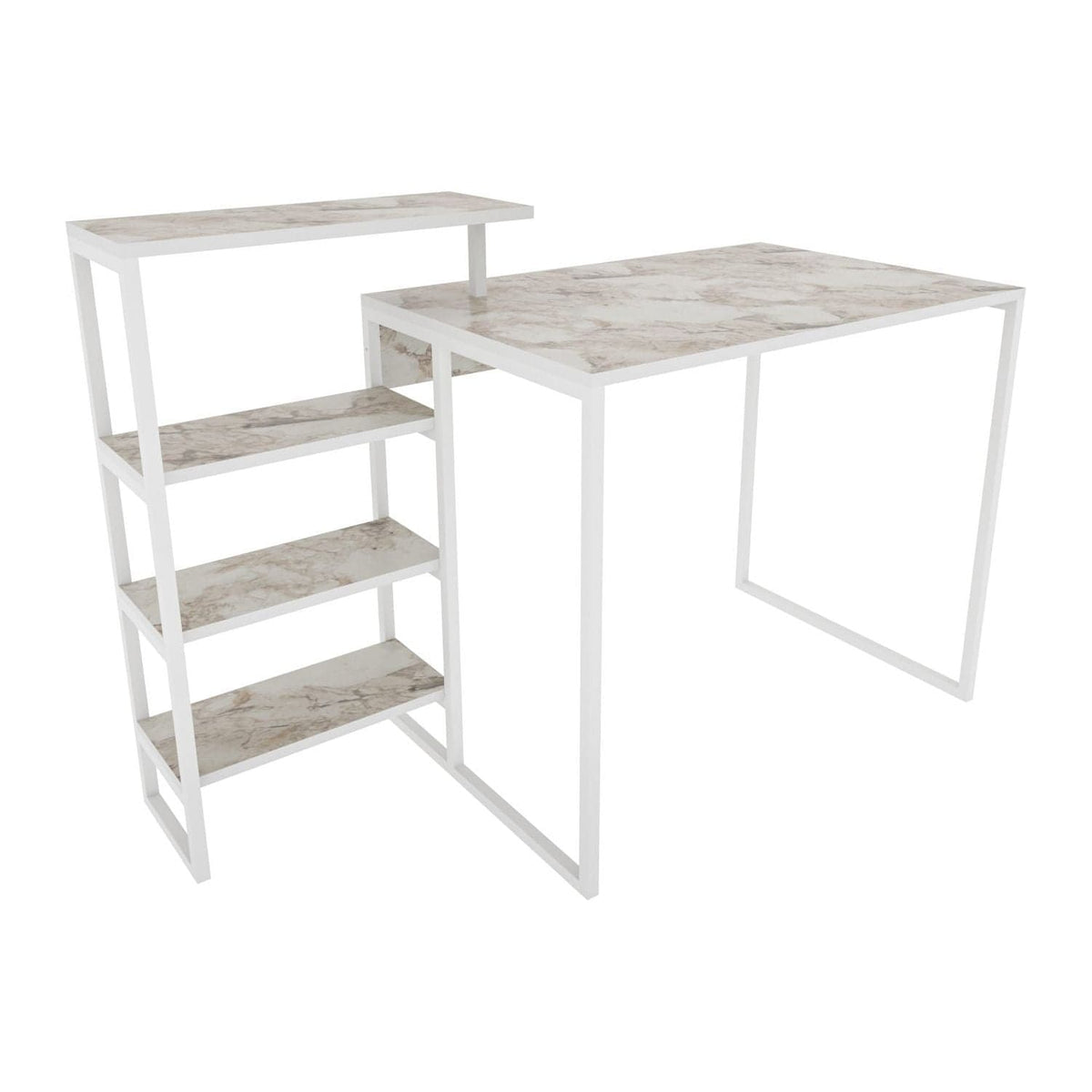 Birou RINO, alb cu efect de marmura, alb, PAL melaminat/metal, 133x60x77 cm