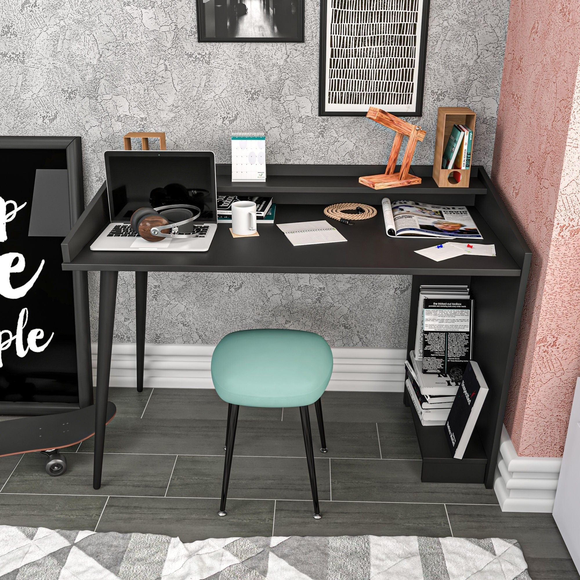 Birou VANESSA, negru, PAL melaminat, 122x59x88 cm