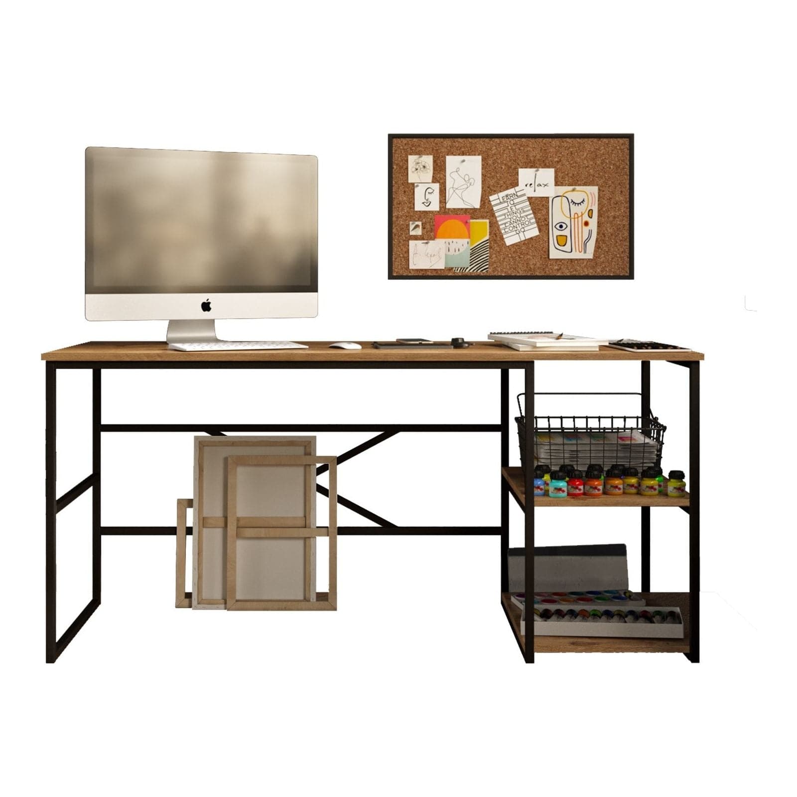 Birou VG28-A, stejar/negru, PAL melaminat/metal, 160x60x75 cm