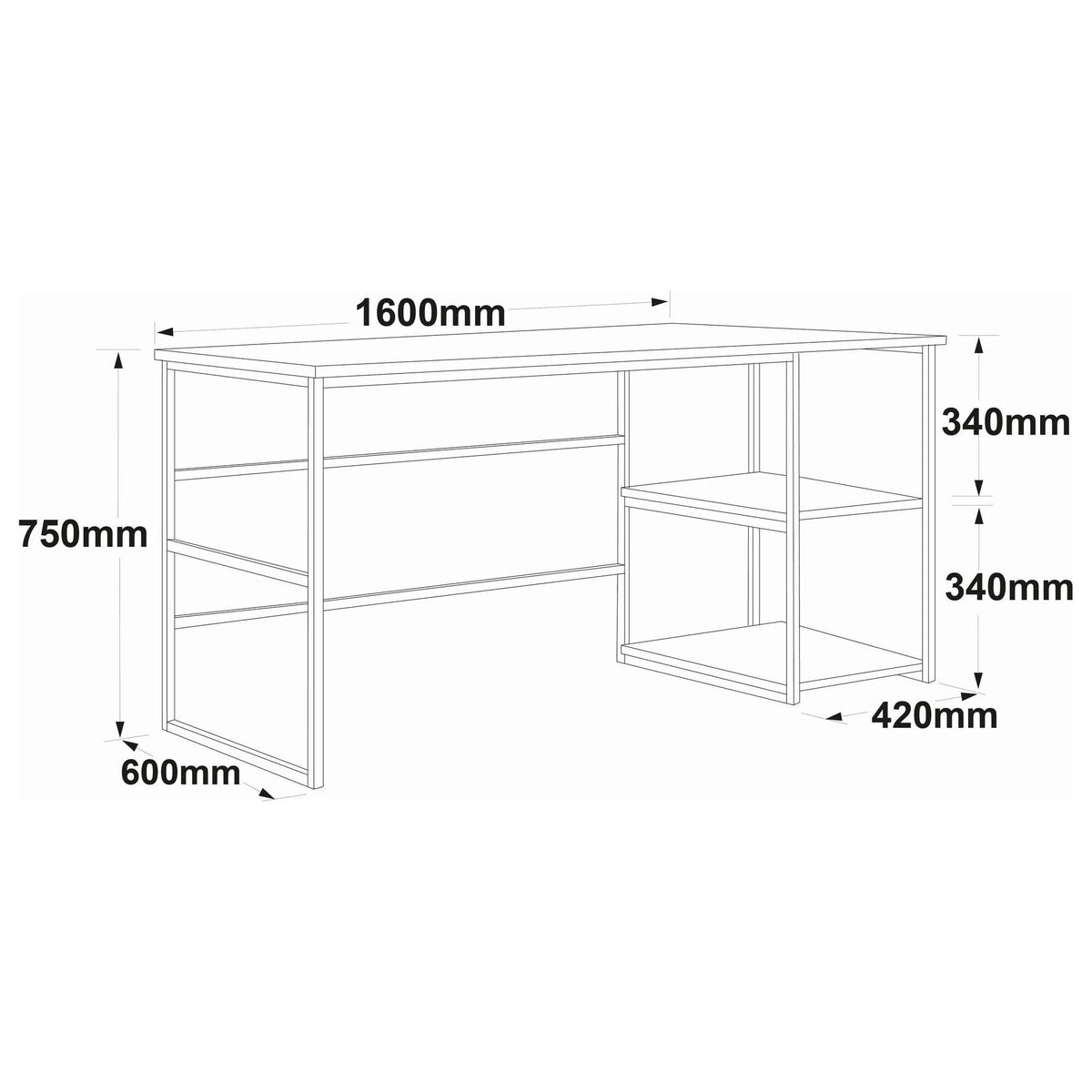 Birou VG28-A, stejar/negru, PAL melaminat/metal, 160x60x75 cm