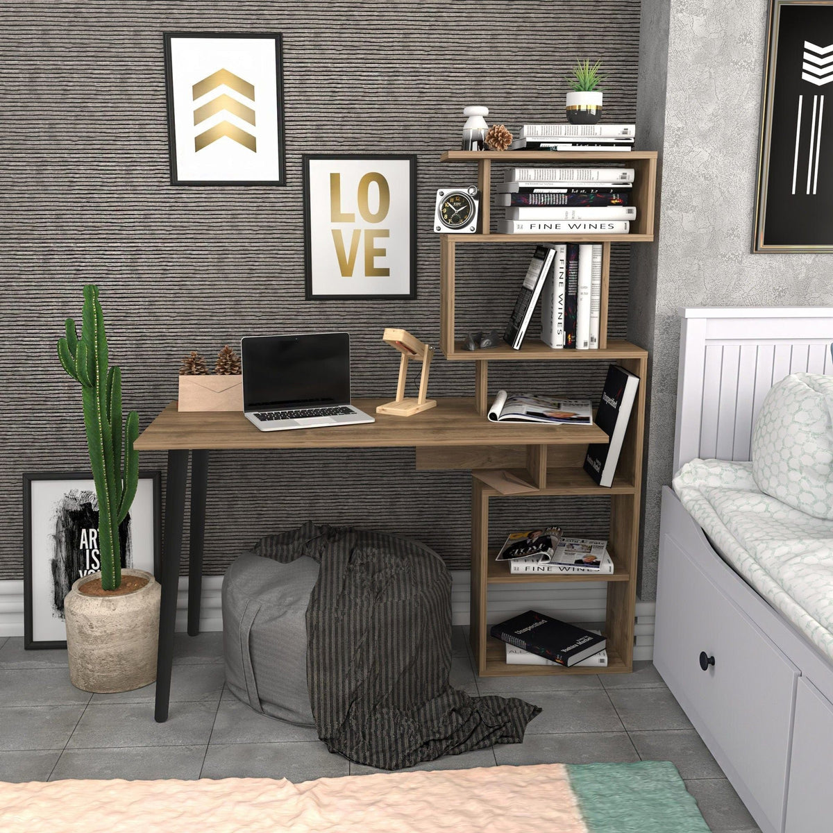 Birou VINA, nuc, PAL melaminat, 133x55x146 cm