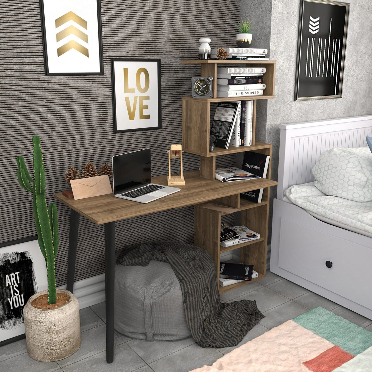 Birou VINA, nuc, PAL melaminat, 133x55x146 cm