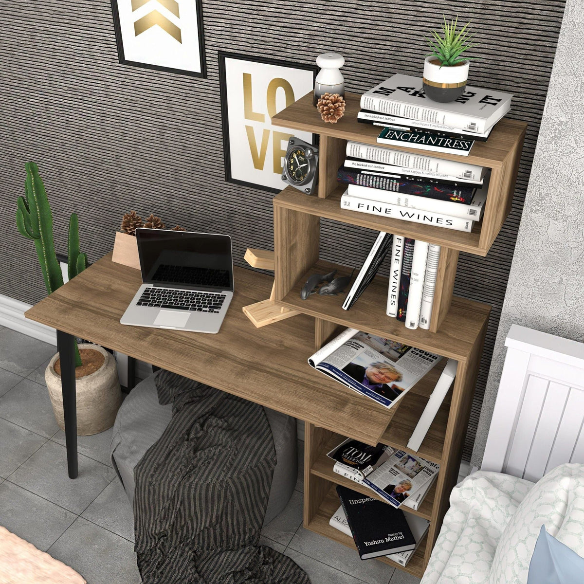 Birou VINA, nuc, PAL melaminat, 133x55x146 cm