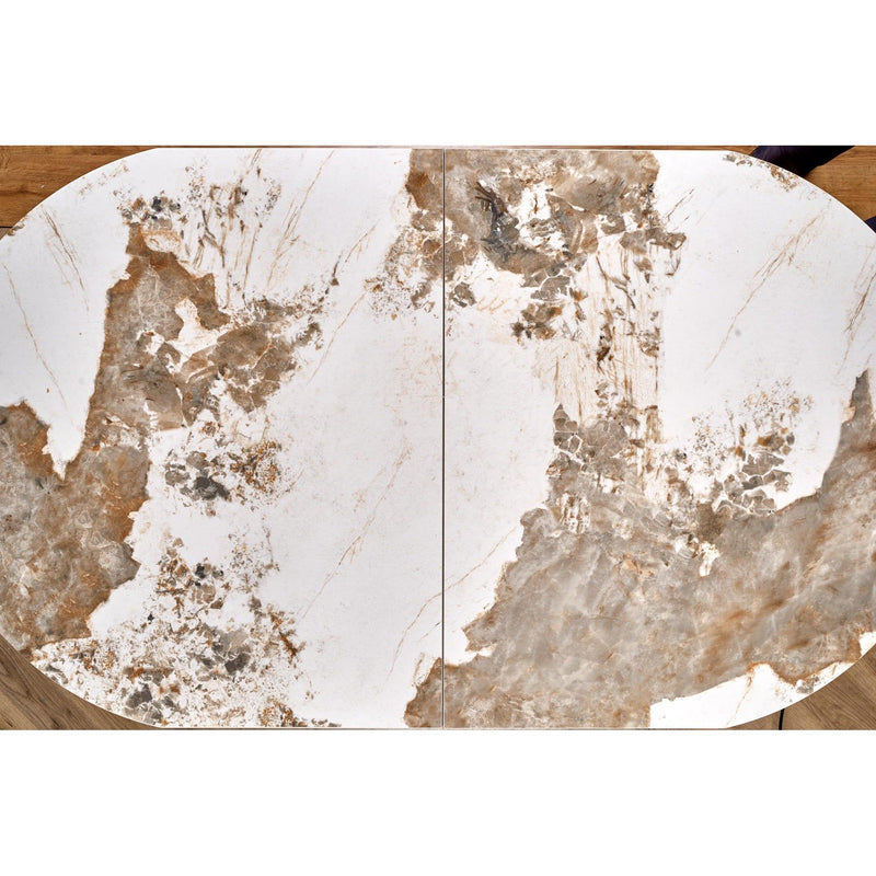 Masa extensibila ROBINSON, bej/alb, ceramica/otel, 160-200x90x76 cm