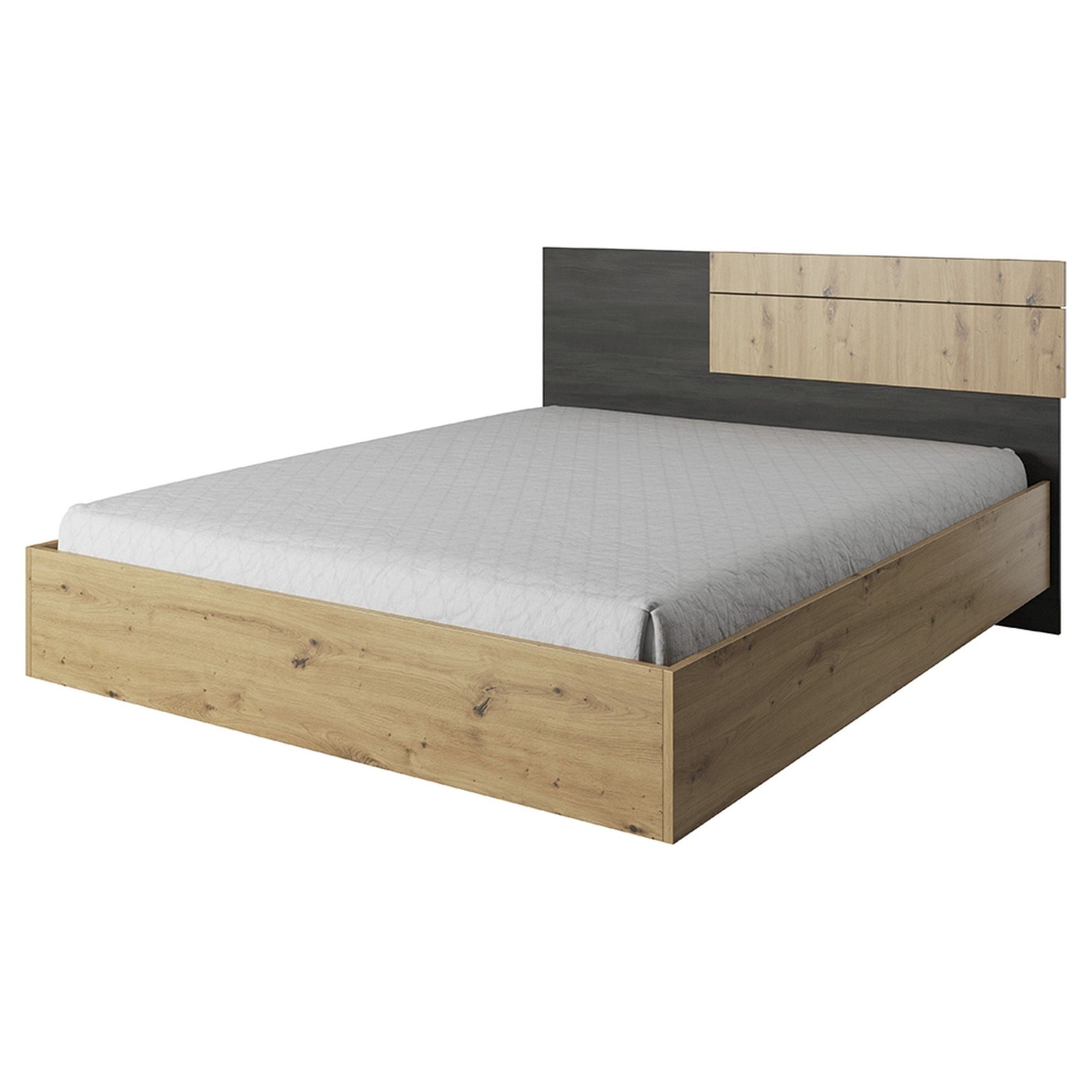 Cadru pat BAFRA 160x200, stejar artisan/pin negru, DTD laminat