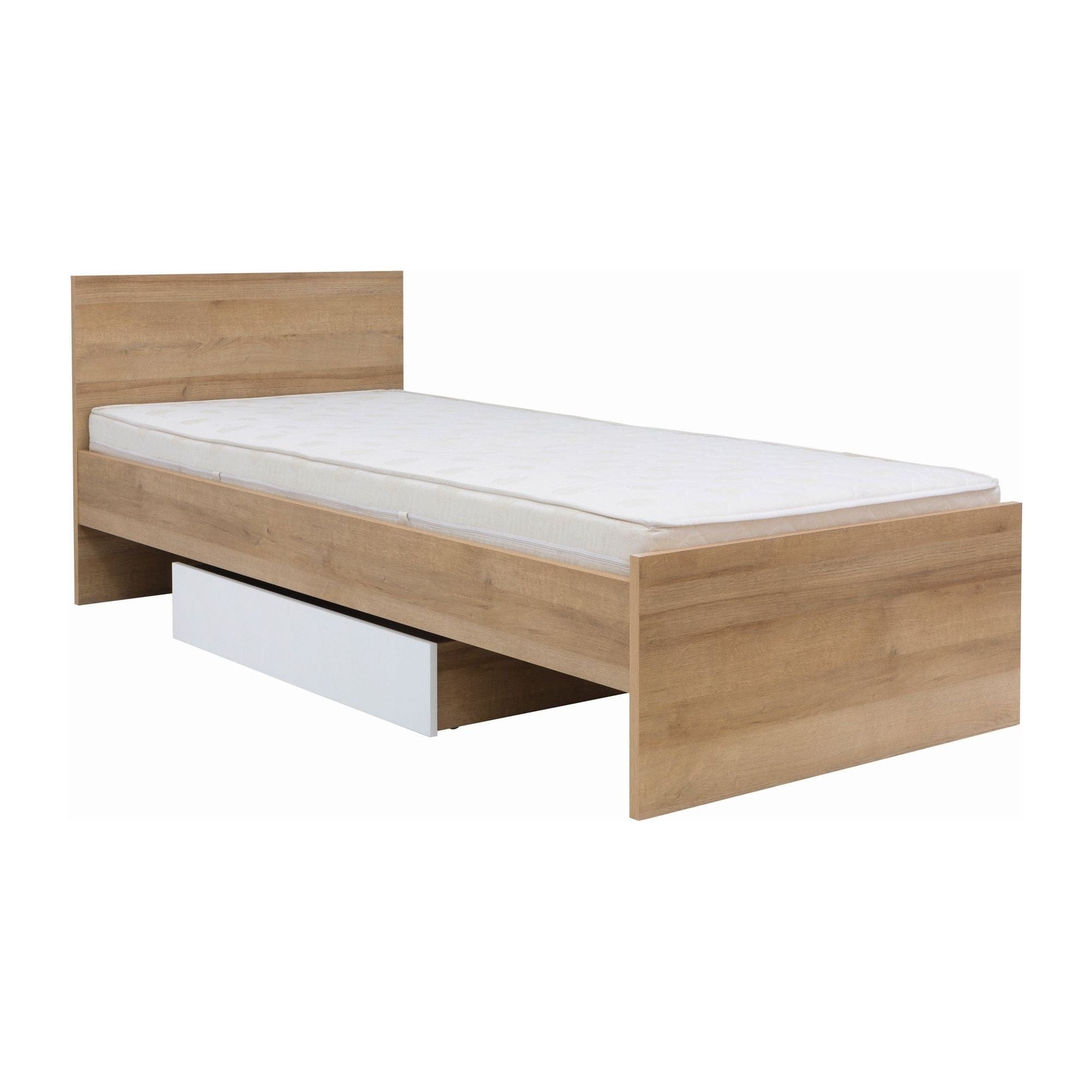 Cadru pat Balder 90x200, stejar riviera, PAL/metal, cu sertar