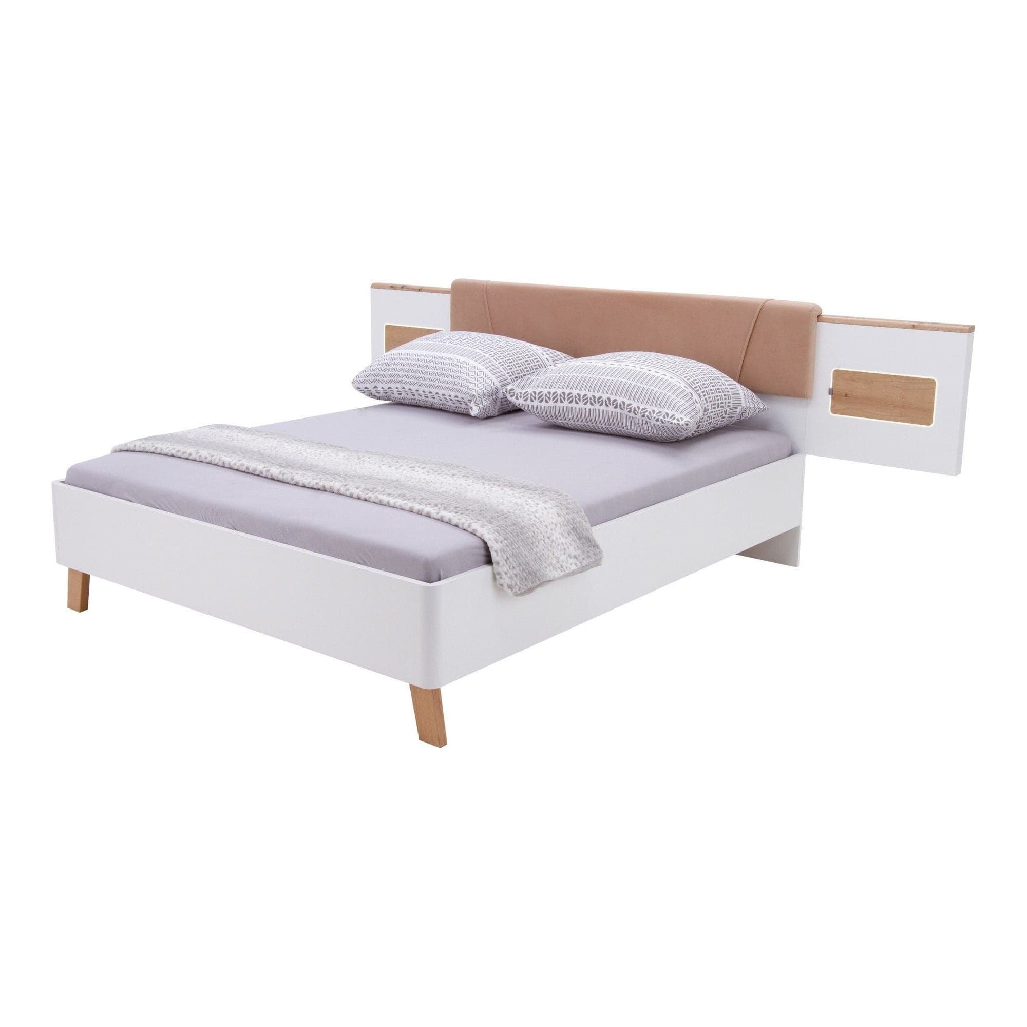 Cadru pat OLINDA 160x200, alb/maro, cu panouri laterale si iluminare led