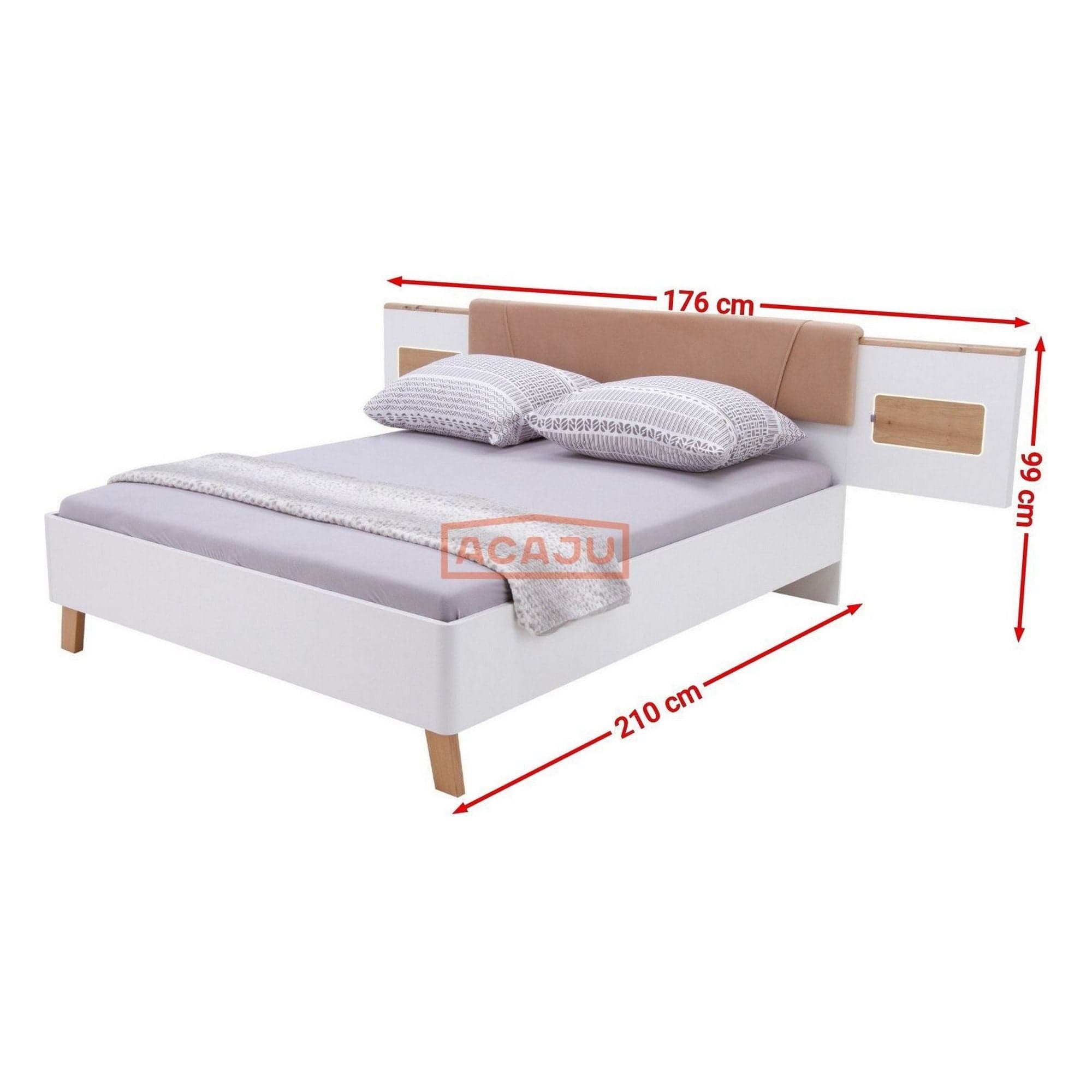 Cadru pat OLINDA 160x200, alb/maro, cu panouri laterale si iluminare led