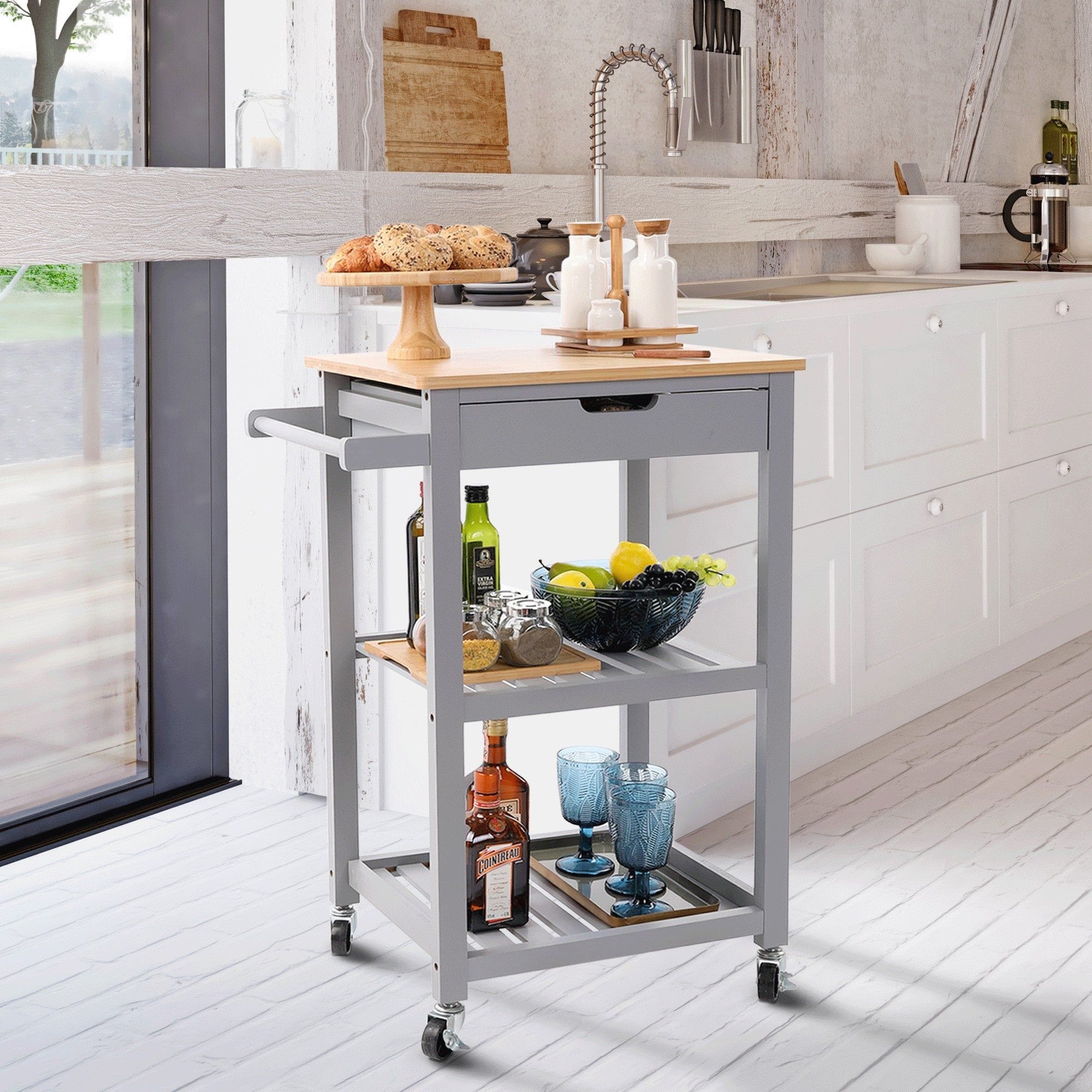 Carucior servire ARETE, gri/stejar, 59x40x86 cm