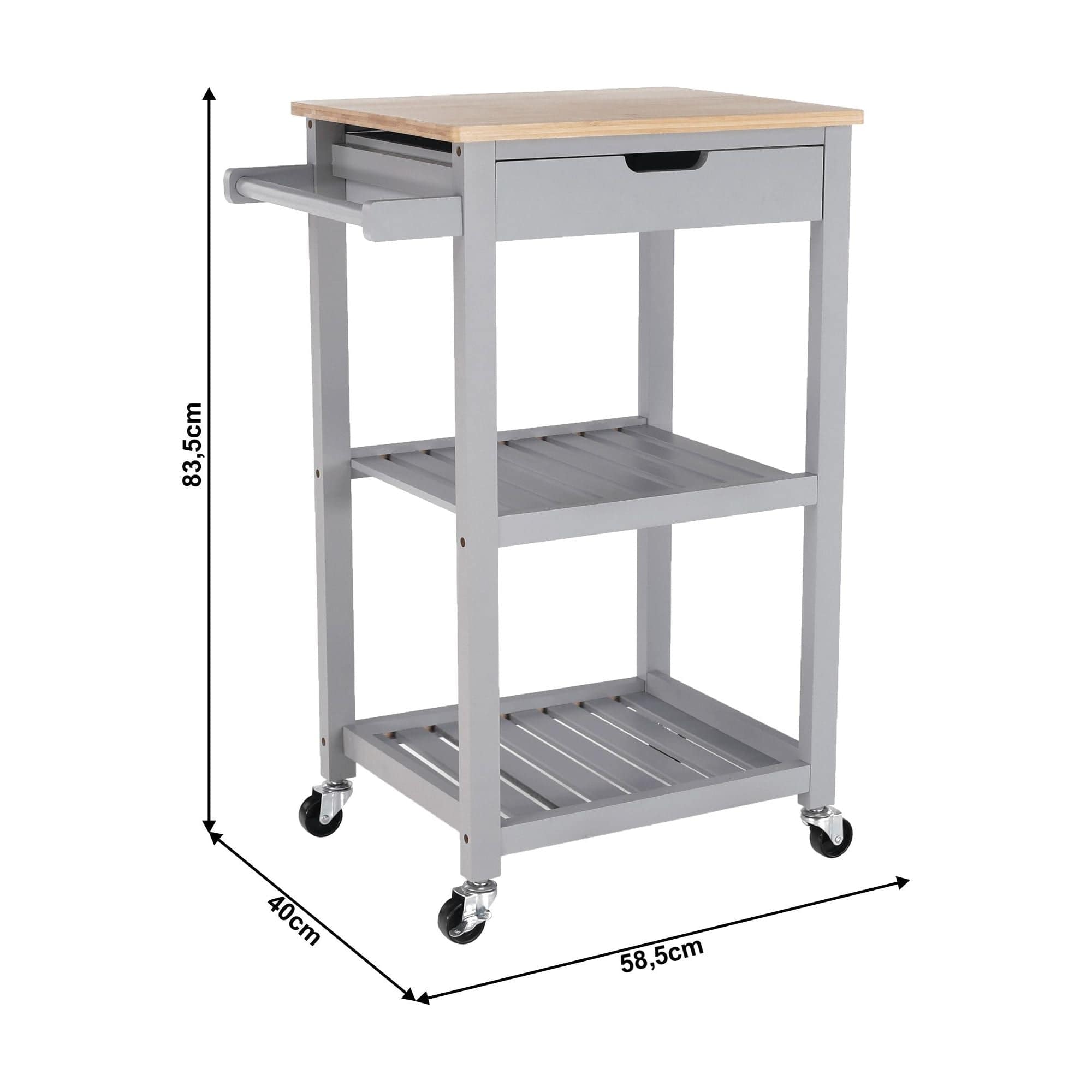 Carucior servire ARETE, gri/stejar, 59x40x86 cm